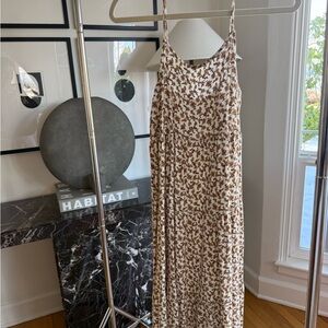 Reformation Cream and Brown Floral Slip Maxi Dress